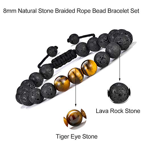 M MOOHAM Fathers Day Gift Mens Bracelet - Beaded Natural Stone 8mm Tiger Eye Matte Agate Lava Rock Bracelets for Men Teen Boys Grandpa Dad Birthday Gifts Jewelry - style: Black Lava Rock Tiger Eye Bracelet