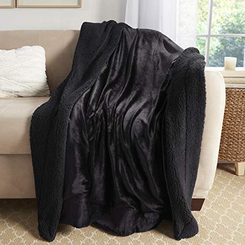Sherpa Throw Blanket Super Soft Reversible Ultra Luxurious Plush Blanket, 50 x 60 inches, Black/Black - color: Black / Black, size: Throw (50" x 60")