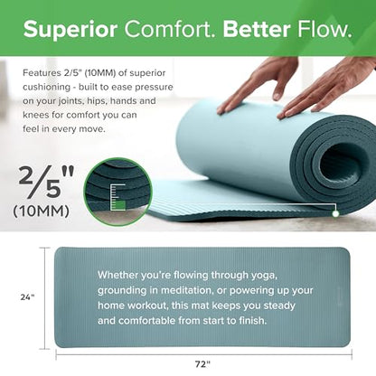 Gaiam Essentials 2/5" Thick (10mm) Yoga & Pilates, Fitness & Exercise Mat with Easy-Cinch Carrier Strap Cusion Support For Fitness and Gym Workouts - color: Grey