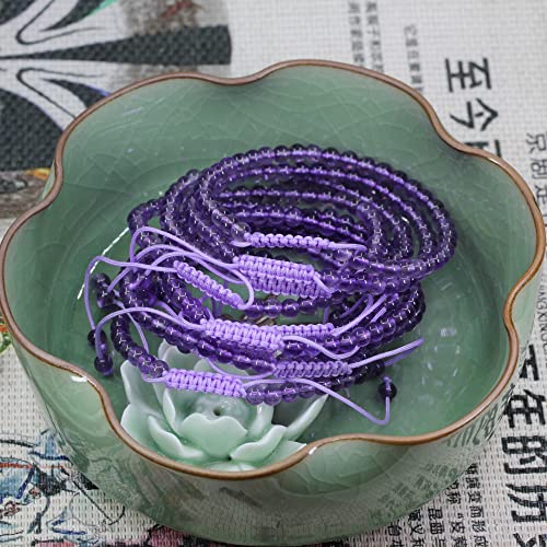 Keleny Natural Gemtones 4mm Round Beads Crystal Adjustable Braided Macrame Tassels Bracelets Unisex - color: Purple Lavender Amethyst