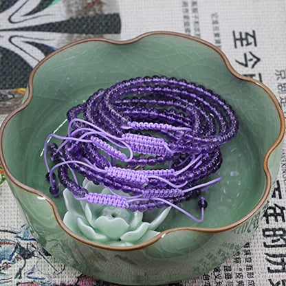 Keleny Natural Gemtones 4mm Round Beads Crystal Adjustable Braided Macrame Tassels Bracelets Unisex - color: Purple Lavender Amethyst