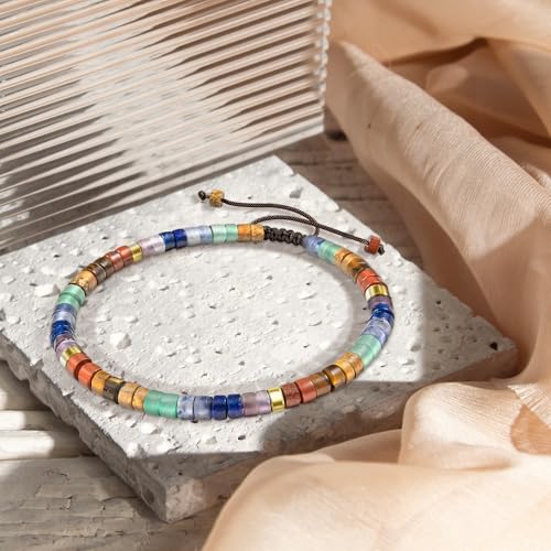 Thank You Gifts for Women: Teacher Appreciation Office Gifts for Coworkers Employee Boss Lady Manager Colleague Natural Stone Bracelet - color: Rainbow-BIG