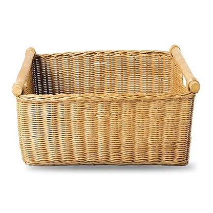 The Basket Lady Pole Handle Wicker Storage Basket, Large, 18 in L x 14.5 in W x 9 in H, Sandstone