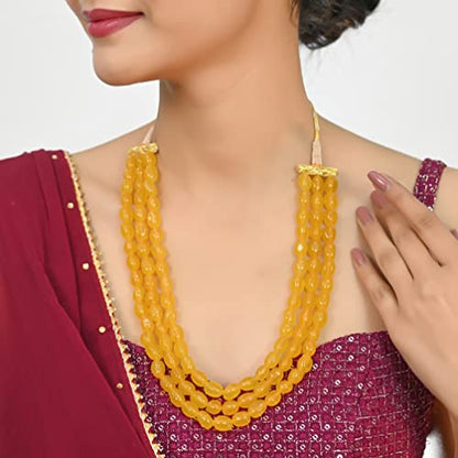 Ratnavali Jewels Quartz Multi Layer Strand Mala Beads Party Wear Necklace Jewelry Women RV3415 - color: Yellow