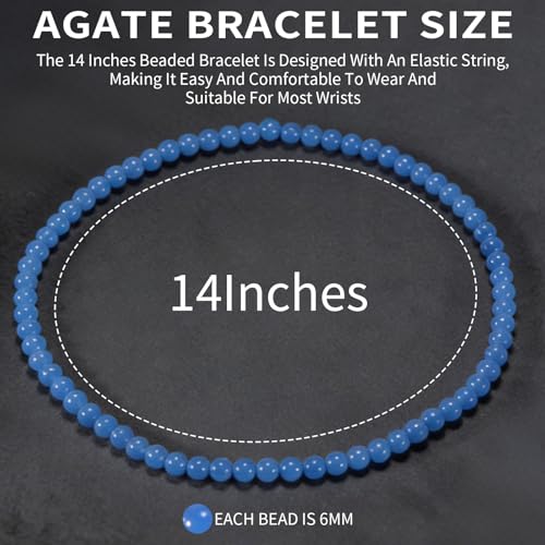 14in Agate Wrap Bracelet for Women Men Natural Round Beaded Agates Stone Healing Stretch Bracelets Elastic Handmade Polished Gemstone Beads Bracelet - color: Blue Agate, size: 6mm Beads