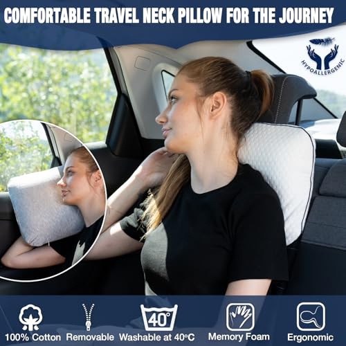 alkamto Travel & Camping Comfortable Memory Foam Pillow – Easy to Carry Portable Bag – Temperature Regulating Pillow Case - size: White Travel + Extra Cover