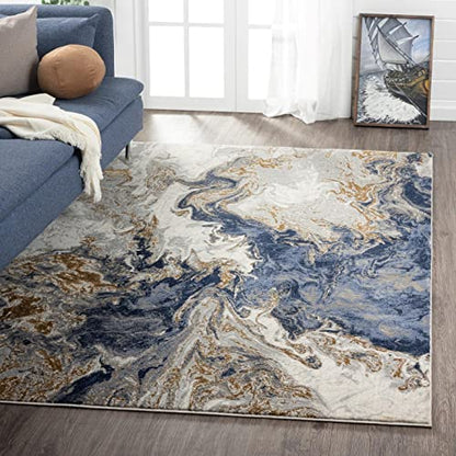 LUXE WEAVERS Marble Swirl Abstract Area Rug, Blue 5x7 - color: Blue, size: 5' x 7' (Rectangular)