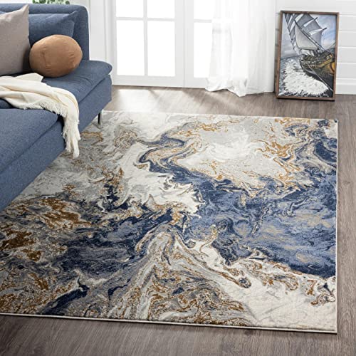 LUXE WEAVERS Marble Swirl Abstract Area Rug, Blue 5x7 - color: Blue, size: 5' x 7' (Rectangular)