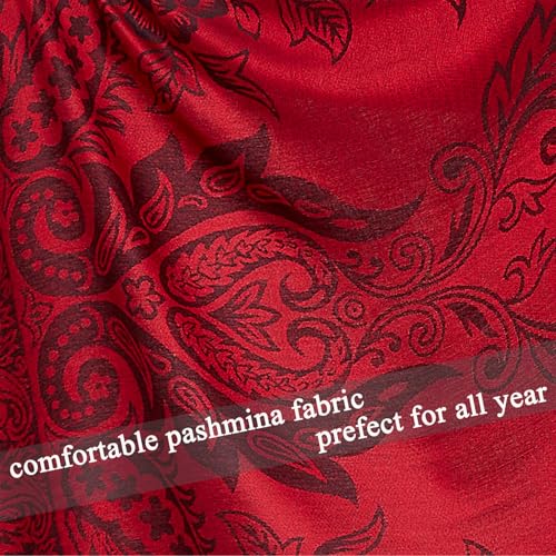 Pashmina Shawl Wrap with Ethnic Paisley Two Tone Jacquard Scarf for Women - color: Paisley-black Red