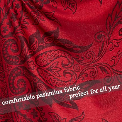 Pashmina Shawl Wrap with Ethnic Paisley Two Tone Jacquard Scarf for Women - color: Paisley-black Red