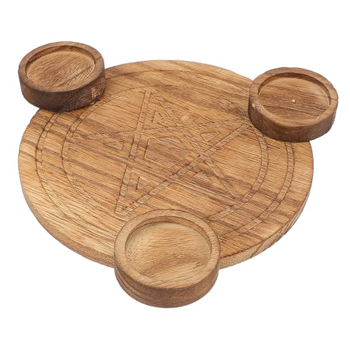 Wooden Pentacle Candlestick Holder Altar Plate Spiritual Ceremony Divination Candle Stand for Religious Rituals and Home Décor