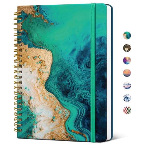 Taja Lined Spiral Journal Notebook for Women, A5 Cute College Ruled Hardcover Notebook for Work & Note Taking, Pretty Journal for Writing, 140 Pages, Emerald Shores - color: b-Emerald Shores