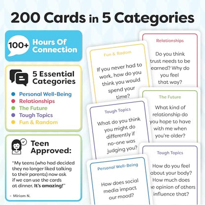 200 Conversation Cards for Teens - Deep Questions to Build Trust, Spark Self-Expression & Strengthen Bonds | for Parents, School Counselors, Therapists & Teachers