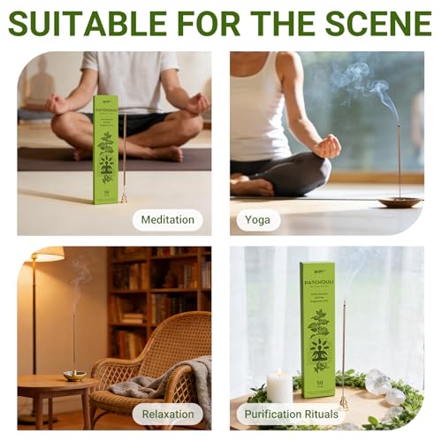 Patchouli Incense Sticks (50 Sticks), 100% Natural sustainably harvested Patchouli Leaves, Suitable for Yoga, Meditation, Relaxation, and Spiritual Purification - color: Patchouli