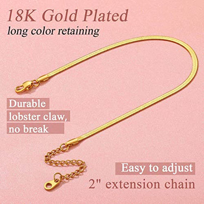 FindChic Elegant Herringbone Snake Chain Anklets/Bracelets 3MM/5MM Width Stainless Steel/18K Gold/Rose Gold Plated/Black 4 Color Options, 8.3'' 8.5'' 10.5'' Length, with Gift Box - color: A: 3mm 8.5'' anklet (Gold Plated)