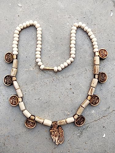 8 Leaf RADHA Tulasi Necklace Mala with Lord Radha Krishna Holy Basil Tulsi Pendant Wood Necklace Religious Chain Mala for Women & Men