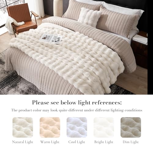Amélie Home Faux Fur Throw Blanket, Ultra Soft Fuzzy Plush Bubble Blanket for Couch, Bed & Living Room, 60"x80", Cream White - color: Cream White, size: 60" x 80"