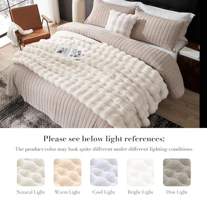 Amélie Home Faux Fur Throw Blanket, Ultra Soft Fuzzy Plush Bubble Blanket for Couch, Bed & Living Room, 60"x80", Cream White - color: Cream White, size: 60" x 80"