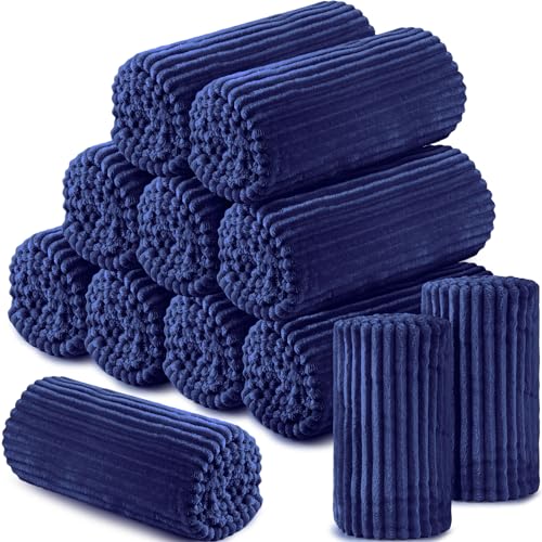 Buryeah 12 Pcs Flannel Throw Blanket Bulk 50 x 60 in Sleepover Blanket Outdoor Wedding Throw Lightweight, Oeko-tex Standard 100 Certified for Sofa Homeless Gifts (Navy) - color: Navy