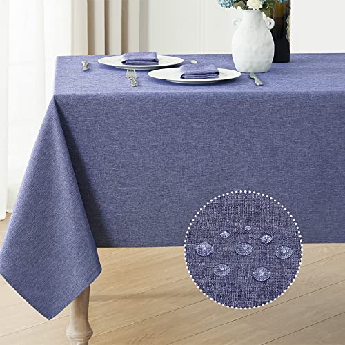 Veblandy Rectangle Tablecloth Linen Textured Waterproof & Stain Resistant Table Cloth Wrinkle Free Decorative Fabric Farmhouse Table Cover for Dining/Party/Buffet/Wedding, 52 x 70 Inch, Demin Blue - color: Demin Blue, size: 70" x 52" (Rectangular)