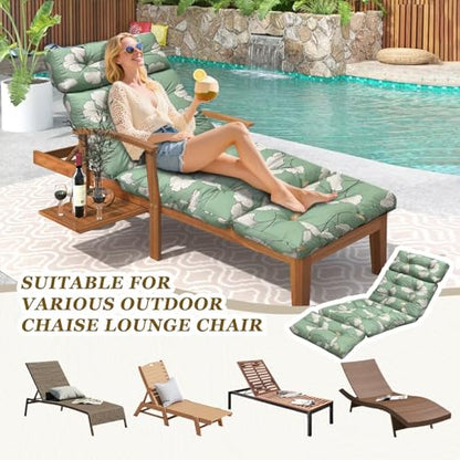 Outdoor Chaise Lounge Chair Cushion 75.1 x 23.6 x 4.7in, Waterproof Replacement Cotton Patio Thickened Pool Lounge Chair Cushion with Ties for Patio Outdoor Furniture,Ginkgo Breeze - color: Ginkgo Breeze