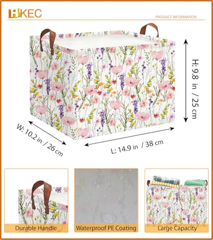 Rectangle Storage Basket with Handles,Collapsible Storage Bin,Books Box,Gift Basket(Flowering Shrubs) - color: Flowering Shrubs