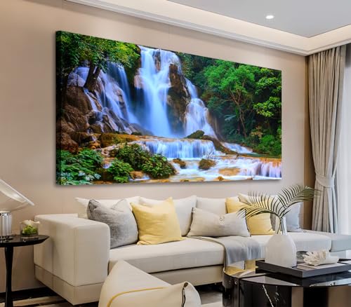arteWOODS Waterfall Wall Art Living Room Decorations Landscape Canvas Art Large Nature Pictures Artwork Contemporary Green Trees Rivers Spring Tropic Forest for Kitchen Office Home Decor 24" x 48" - color: Giant Forest Waterfall, size: 48"L x 24"W