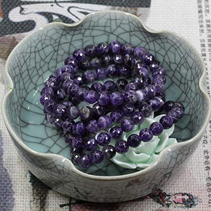 Amandastone Natural Gemstone 8mm Round Beads Stretch Bracelet 7 Inch - color: Faceted African Amethyst