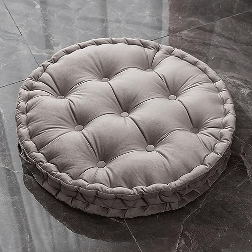 Meditation Cushion Large Velvet Floor Pillow, Round Floor Pillow with Handle, Soft Comfy Seat Cushion for Yoga Living Room Sofa Balcony Outdoor(23.6"x23.6",Gray) - color: Gray