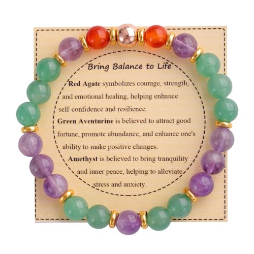 KSQS Healing Stone Bead Bracelet for Women, Natural Gemstones Balance Protection Bracelet, Spiritual Crystal Beads Bracelet Anxiety Relief with Meaning Card - style: Bring Balance to Life