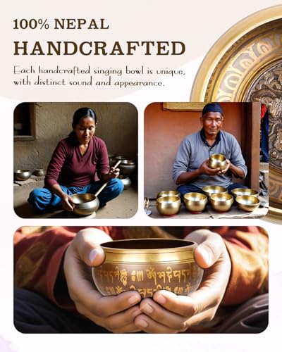 Tibetan Singing Bowls, Authentic Meditation Sound Bowls Handcrafted in Nepal for Yoga, Chakra Healing, Mindfulness, Self Care Spiritual Gifts for Women - color: 6" Buddha-Sunflower