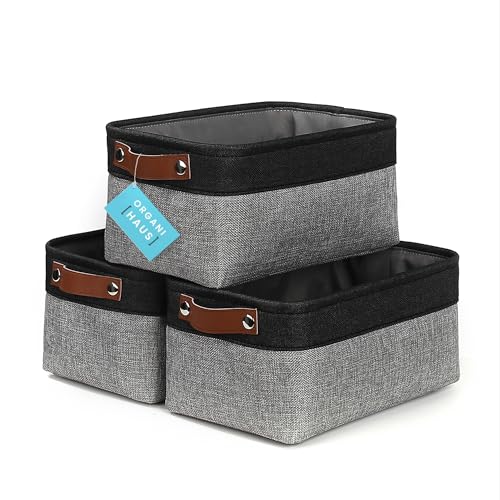 OrganiHaus 12x8in Canvas Storage Baskets 3 Pack | SMALL Fabric Bins for Shelves | Pantry & Bathroom Organizer | Gray/Black - color: Gray / Black, size: Small - 3pc