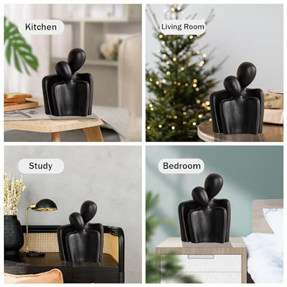 Hugging Couple Statues Ceramic Lover Figurine Embrace Characters - color: Black