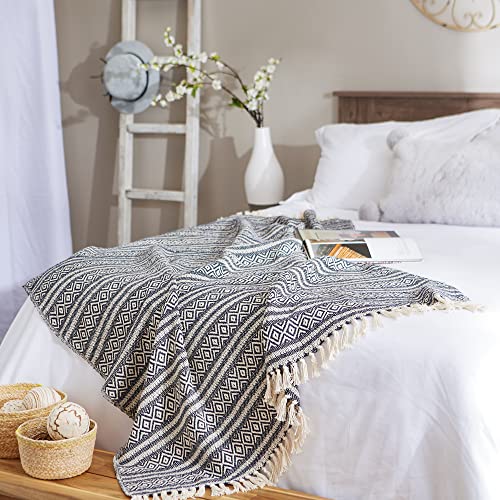 DII Global Diamond Stripe Woven Throw, 50x60-Inch, Navy - color: Navy