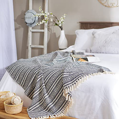 DII Global Diamond Stripe Woven Throw, 50x60-Inch, Navy - color: Navy