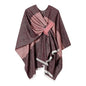 Women Shawl Wrap Poncho Cape Cardigan Open Front Coat Warm Scarf for Spring Fall Winter Cold Weather Days - color: Dark Red