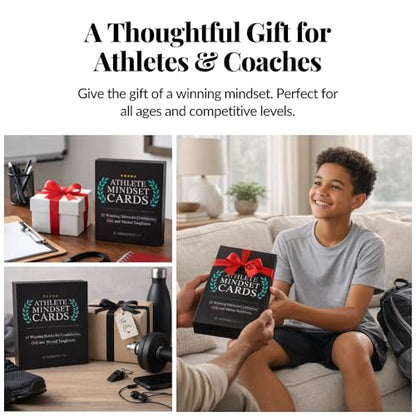 Athlete Motivation Cards – 52 Athlete Mindset Cards for Confidence, Mental Toughness & Discipline – Daily Motivation for Athletes & Coaches – Includes Wooden Display Stand - style: Athlete Mindset