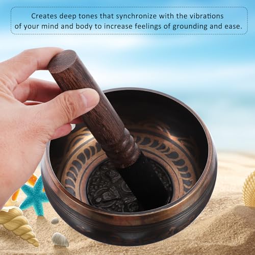 BESTonZON Tibetan Meditation Singing Bowl with Wooden Mallet High Resonance Sound for Yoga Relaxation Music Therapy and Home Decoration