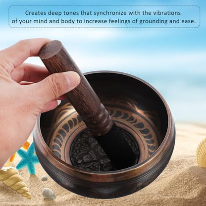 BESTonZON Tibetan Meditation Singing Bowl with Wooden Mallet High Resonance Sound for Yoga Relaxation Music Therapy and Home Decoration