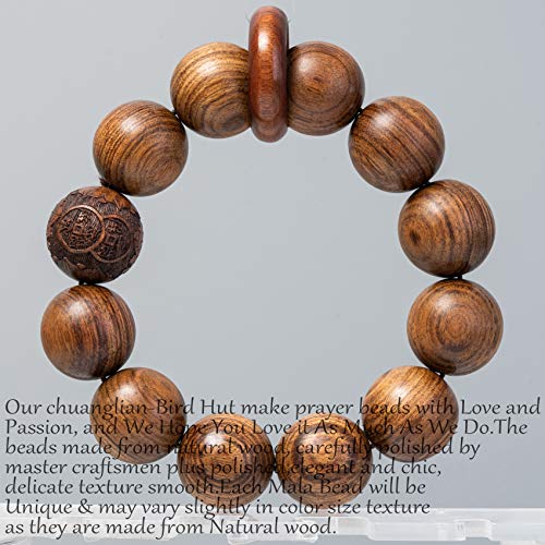 chuanglian-Bird Hut Handmade Unisex 12 Beads Natural Bubinga Wood Prayer Beads Link Wrist Meditation Star Ring Circumstellar Decompression Bracelet Rosary Mala Necklace Chain for Men Women