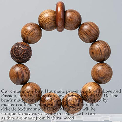 chuanglian-Bird Hut Handmade Unisex 12 Beads Natural Bubinga Wood Prayer Beads Link Wrist Meditation Star Ring Circumstellar Decompression Bracelet Rosary Mala Necklace Chain for Men Women
