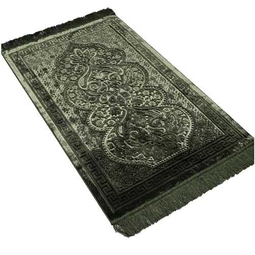 Modefa Luxury Velvet Prayer Rug with Prayer Beads | Soft Elegant Muslim Turkish Janamaz Sajada Carpet for Men and Women | Plain Solid Prayer Mat Ramadan Eid Gift - Paisley (Dark Green) - color: Dark Green