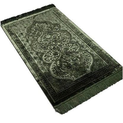 Modefa Luxury Velvet Prayer Rug with Prayer Beads | Soft Elegant Muslim Turkish Janamaz Sajada Carpet for Men and Women | Plain Solid Prayer Mat Ramadan Eid Gift - Paisley (Dark Green) - color: Dark Green