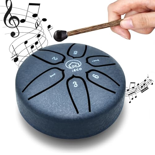 Mini Steel Tongue Drum 3 Inch 6 Notes Steel Drum Instrument, Ethereal Drum for Kids Adults, Handpan Drum for Meditation Sound Healing - color: Navy Blue
