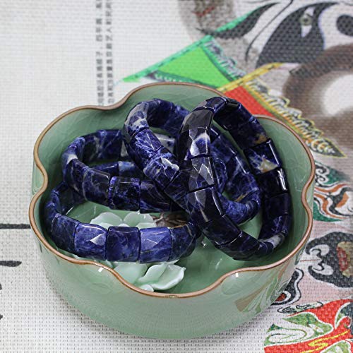 Keleny Gemstones Semi Precious 15mm Square Grain Faceted Beaded Stretch Bangle 7.5 Inch Unisex - color: Dark Blue Sodalite