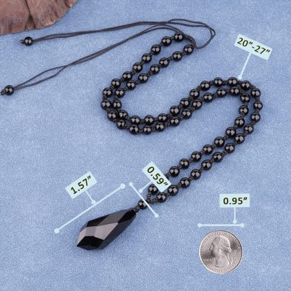 Black Obsidian Necklace Protection Pendant with Extended Bead Chain Healing Crystal Stone Amulet Necklace for Men Women - color: Angel Tear-Obsidian