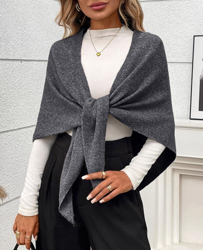 Womens Knitted Shawl Wraps Casual Solid Color Cape Scarf Comfortable Triangle Pashmina Shoulder Sweater - color: Dark Gray