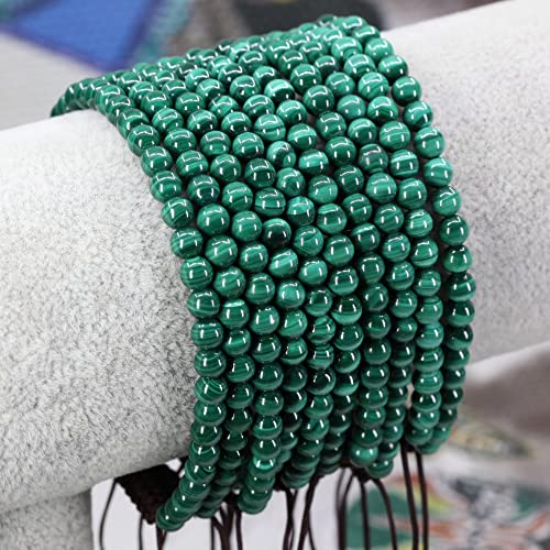 Keleny Natural Gemtones 4mm Round Beads Crystal Adjustable Braided Macrame Tassels Bracelets Unisex - color: Green Malachite