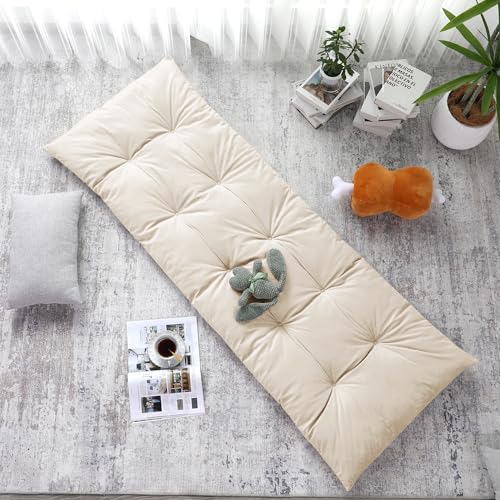 HOMBYS Floor Lounger Pillow Foldable and Tufted Design Long Floor Cushion for Yoga, Reading, Sleeping, Meditation, Elastic Band for Roll Up and Easy Storage, Machine Washable (Beige, 62"x27") - color: Beige, size: 62"x27"