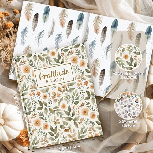 Lanpn Daily Gratitude Journal for Woman Men, The 5 Minute Gratitude Diary with Prompts, Leather Mindfulness Affirmation Planner, Mental Health Guided Notebook Better Every Day Reflection, 156 Page - color: Orange Flower